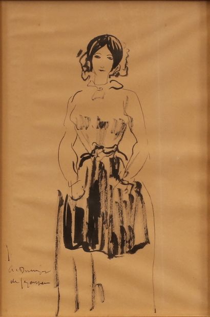 null André DUNOYER DE SEGONZAC (1884-1974)
Jeune femme de face
Pinceau et encre de...