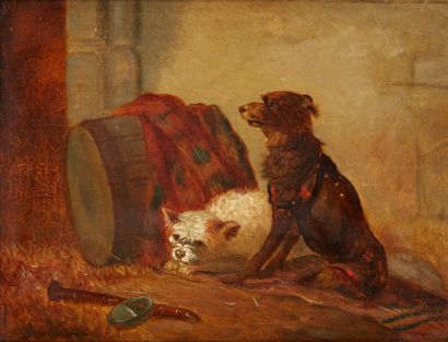 Vincent DE VOS (1829-1875)
Deux chiens assis...