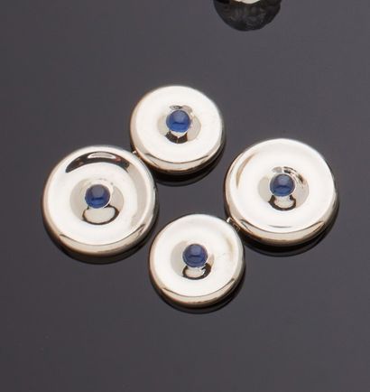 null Paire de boutons de manchette double en or gris 18K 750‰, parés de deux disques...