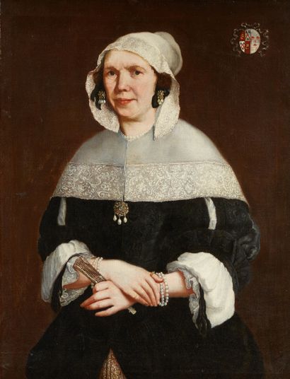 null Ecole Allemande vers 1660 
Portrait de dame tenant un éventail 
Toile 
Hauteur...
