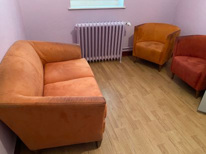 null 1 fauteuil double + 1 fauteuil 3 places en velours orange