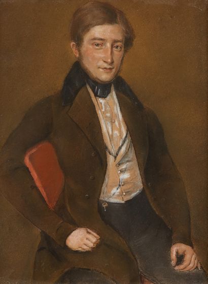 null Ecole Française du XIXème siècle 
Portrait d'homme assis 
Pastel 
 24,5 x 19...