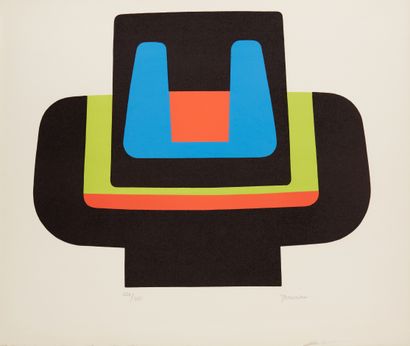 null Jean DEWASNE (1921-1999) 
Composition noir bleu rouge et vert 
Lithographie...