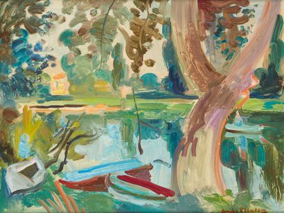 null André PLANSON (1898-1981)
Etude la Marne à Changis
Huile sur carton, signée...