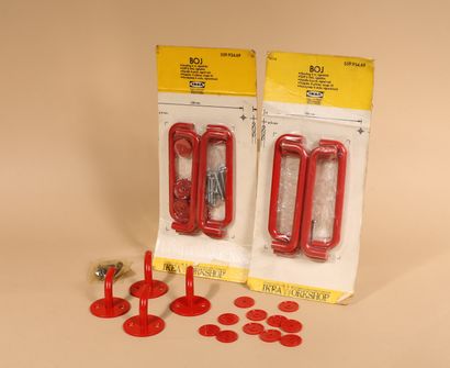 null IKEA set of red plastic BOJ handles and hooks