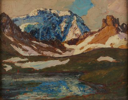 null Joseph-Victor COMMUNAL (1876-1962)
Le Mont Pourri et l'un des lacs dus Chardonnets...