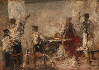 null Mosè di Giosuè BIANCHI (1840-1904)
Scène d'intérieur, 1977
Huile sur toile,...