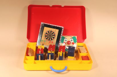 null IKEA Children's play set: suitcase, clown peg, wooden train, darts