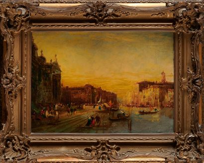 null Attributed to Adolphe BACHMANN (19th-20th century)
Gondolas on the quay of the...