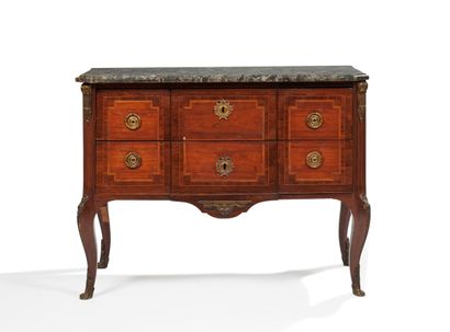 null Rosewood, satinwood and amaranth chest of drawers, with a recessed front opening...