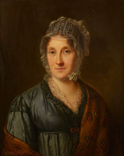 null Michel Ghislain STAPLEAUX (1799-1881)
Portrait de femme portant une coiffe de...