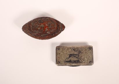 null Set comprising: 925/000 niello silver rectangular pill box decorated with deer...