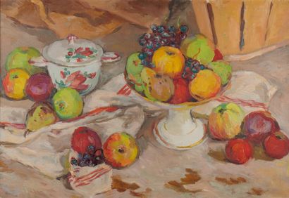 null Louis Adolphe RIOU (1893-1958)
Natures mortes aux fruits 
Deux huiles sur toile...