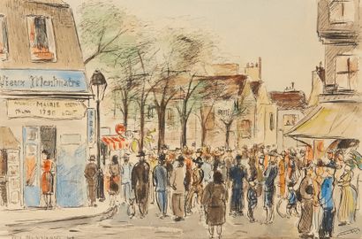 null Ecole du XXe siècle 
Fête des vendanges à Montmartre en 1947 
Aquarelle et encre...