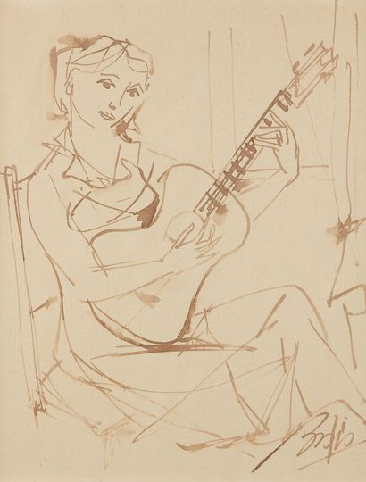 Paul BRAIG (1906-1972) 
Jeune femme jouant...
