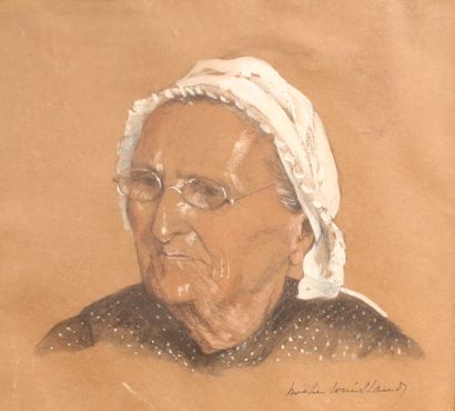 null Noëlie COUILLAUD (XXème)
Portrait de bretonne
Gouache et fusain sur papier,...