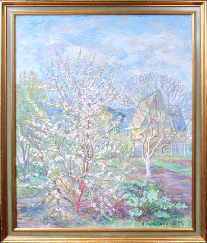 null A. BOBROVNIKOVA (XXe)
Paysage à l'amandier en fleurs, 1995
Huile sur toile signée...