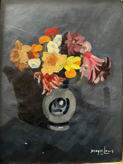null ** Denyse LOUIS (1913-1985)
Nature morte au bouquet dans un vase 
Huile sur...