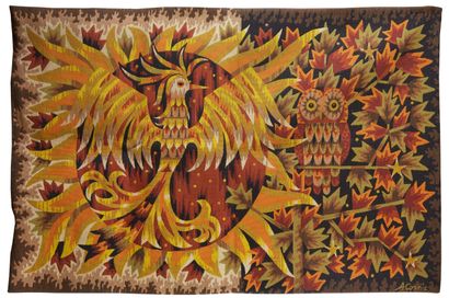 null Alain CORNIC (Born 1920) 
Allegory of Day and Night. 
Wool tapestry decorated...