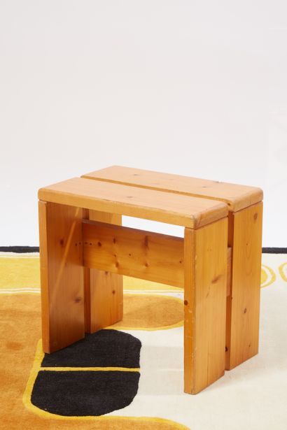 null FRENCH WORK (20th)
Pine stool, circa 1965, with wide rectangular slats forming...