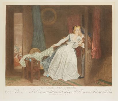  D'après Jean-Honoré Fragonard (1732-1806)
Le baiser à la dérobé
Gravure par N.F... Gazette Drouot