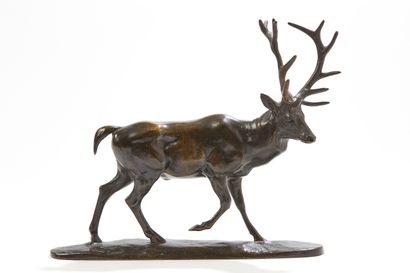  D’après Antoine-Louis BARYE (1795-1875)
Cerf
Epreuve en bronze à patine brune
Signée... Gazette Drouot