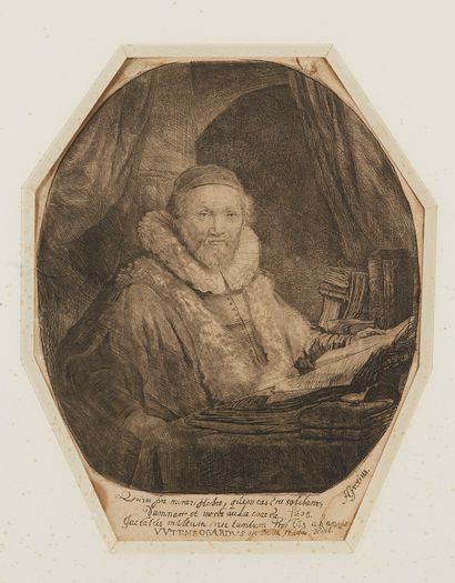  D'après Rembrandt (1606-1669)
Jan Uytenbogaert,1635 
Eau-forte
H. 18 x L. 22 cm... Gazette Drouot