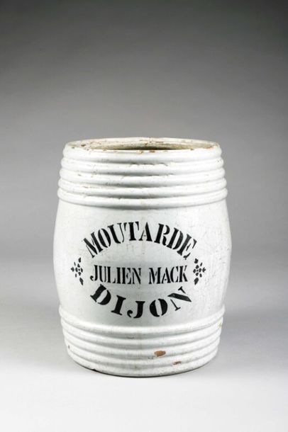 null * [Moutarde]. Collection de 28 pots à moutarde. Faïence et inscriptions au pochoir,...