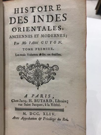 null GUYON (Abbé Claude-Marie). Histoire des Indes orientales, anciennes et modernes....