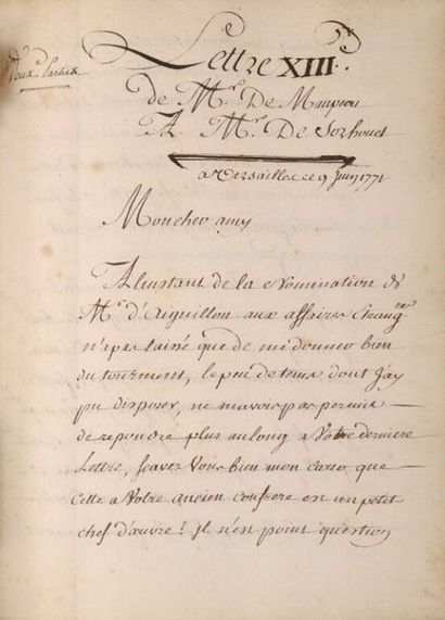 null [Manuscrit]. [PIDANSAT DE MAIROBERT (Mathieu-François)]. Correspondance secrette...