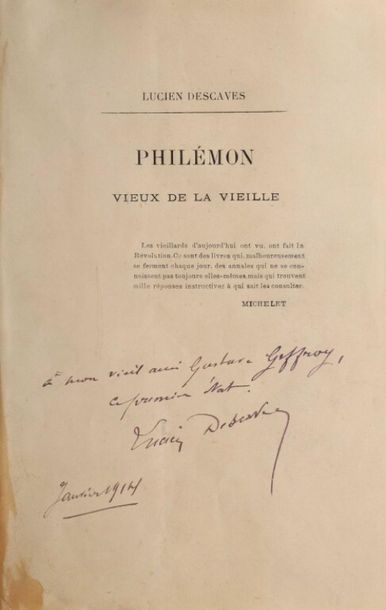 null [Manuscrit]. DESCAVES (Lucien). Philémon vieux de la vieille. Manuscrit autographe....