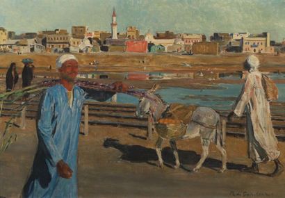 Raoul DU GARDIER (1871-1952). Raoul du GARDIER (1871-1952).
La ville de Suez (Égypte).
Huile...