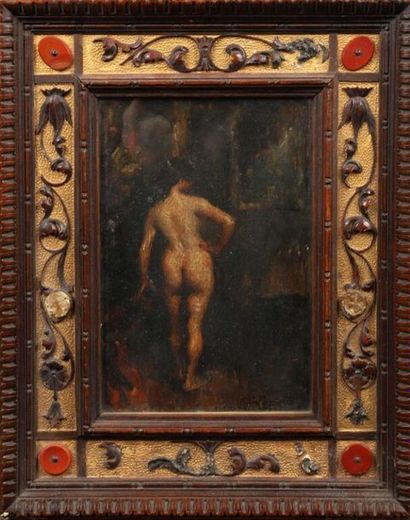 GIMENO (XIX-XXème siècle). GIMENO (XIX-XXe siècle).
Jeune femme nue de dos dans un...
