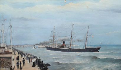 BEAUVALET (XIX-XXe siècle). BEAUVALET (XIX-XXe siècle).
Bateau mixte arrivant au...