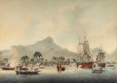 null D'après John II CLEVELEY (1747-1786).
Vue d'Huaheine dans la mer du Sud.
Vue...