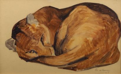 Philippe Albin de BUNCEY (1905-1978). Philippe Albin de BUNCEY (1905-1978).
La lionne.
Aquarelle...