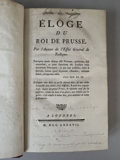 null [Frédéric II (roi de Prusse)]. Ensemble de 3 ouvrages.

1. [FREDERIC II]. Mémoires...