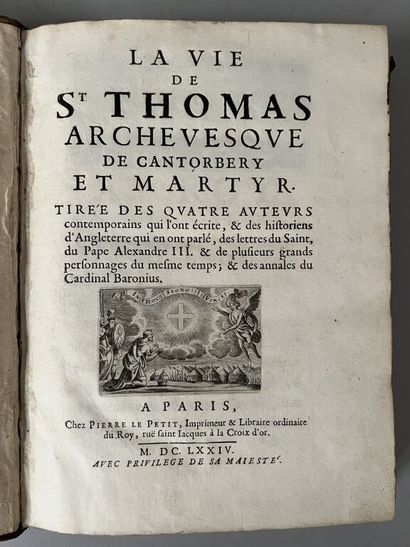 null [Reliure aux armes]. [DU FOSSÉ (Pierre-Thomas)]. La vie de saint Thomas, archevesque...