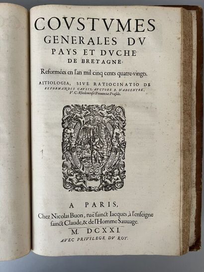 null [Bretagne]. ARGENTRÉ (Bertrand d'). Commentarii in patrias britonum leges, seu...