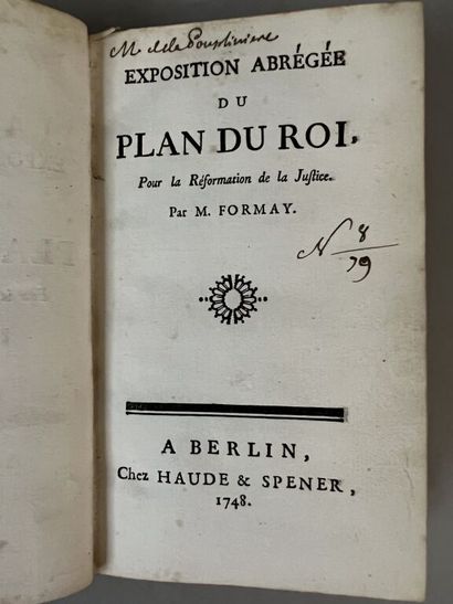null [Frédéric II (roi de Prusse)]. Ensemble de 2 ouvrages.

1. FORMEY (Johann Heinrich...