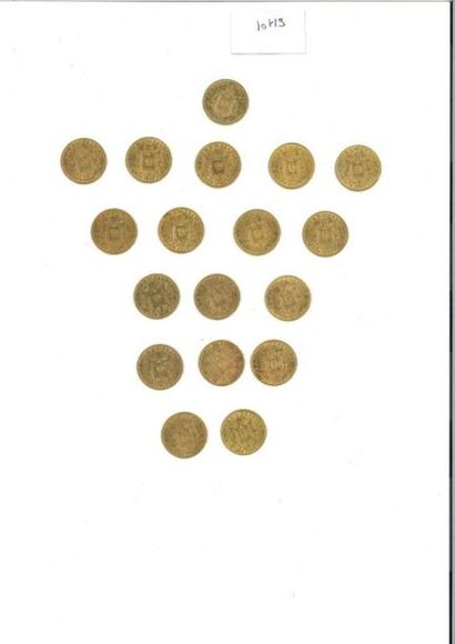 null FRANCE:
-1 x 20 gold francs (900 thousandths) NAPOLEON III TETE LAUREE, 1863,...
