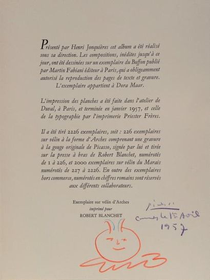 PICASSO (PABLO) 40 Dessins en marge du « Buffon ». 1 vol. gd in-4 en ff. (ft 28 x...
