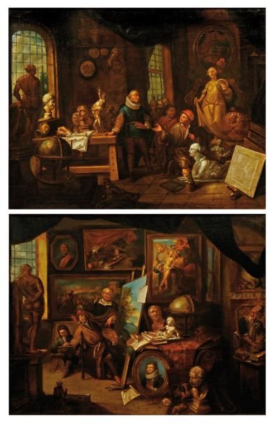 ATTRIBUÉ À BALTHAZAR VAN DEN BOSSCHE (1681 - 1715) Atelier du peintre, Atelier du...