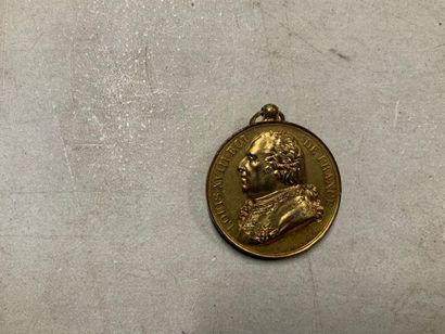 null MEDAILLE commémorative en bronze doré aux profils de Louis XVIII, Roi de France...