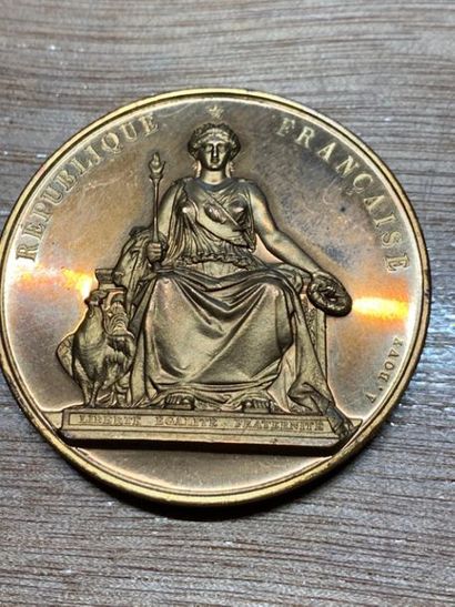 null VARIA :
-Médaille en bronze doré, République Française, signée par A.BOVY et...