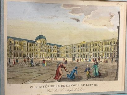 null Ensemble de 4 gravures en couleurs en l'état sur Paris:
Vue du château royale...