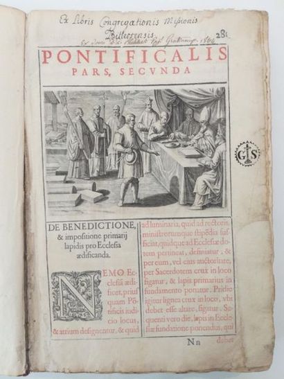 null [16th century book]. [Roman Pontifical, Latin, 1595]. Pontifical Romanum Clementis...