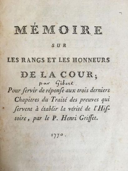  RETIRÉ DE LA VENTE /// * [GIBERT (Joseph Balthasar)]. Mémoire sur les rangs et les...