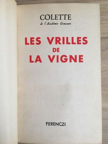 null * COLETTE. Les vrilles de la vigne. Paris, Ferenczi, 1949. In-12, demi-basane...
