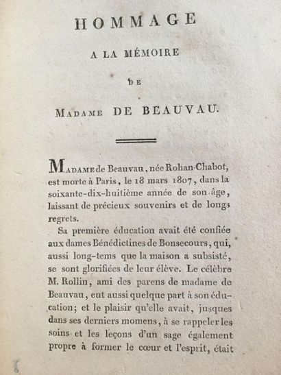  * [Beauvau]. Hommage à la mémoire de Madame de Beauvau. S.l., s.n., [vers 1807]....